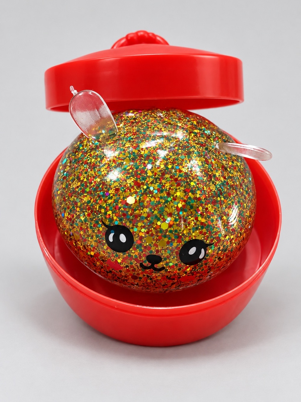 Christmas Reindeer Glitter Dumpling Squishy with Red Container